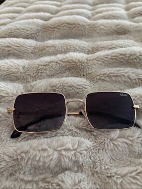 Quay Australia Gold Frame Sunglasses with Dark Gray Lenses - Square Metal